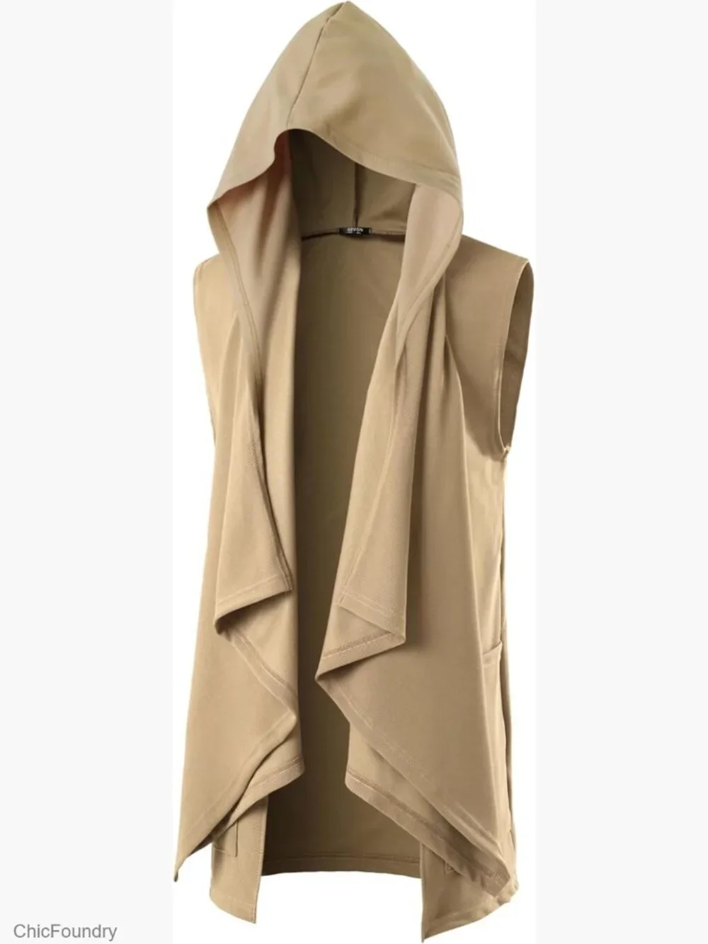Sleeveless Ruffle Shawl Collar Cardigan Lightweight Hooded Vest Sweater